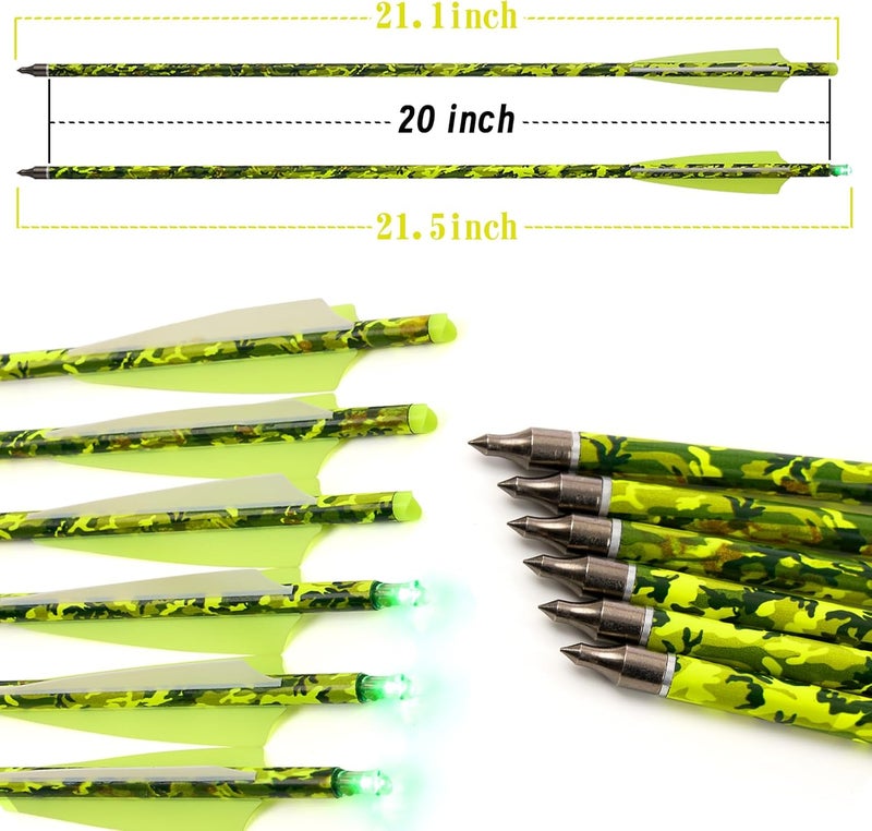 sf. 20 inch Crossbow Bolt Carbon Crossbow Arrow 12 Pcs with 6 Green Lighted Nock, Hunting and Outdoor Practice Lighted nocks for Arrows nockturnal Lighted nocks - Image 4